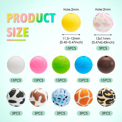 108Pcs 12 Style Round Food Grade Eco-Friendly Silicone Beads SIL-TA0001-75-1