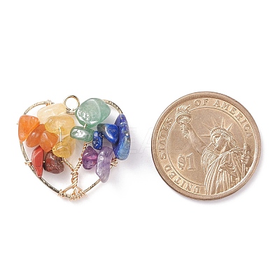 Chakra Natural Gemstone Chip Pendants PALLOY-JF01493-01-1