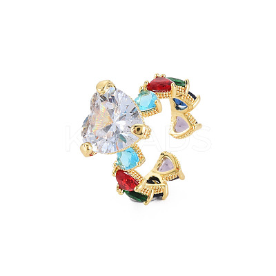 Cubic Zirconia Heart Wrap Open Cuff Ring RJEW-S049-005G-1