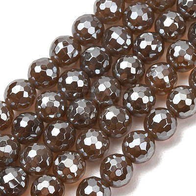 Electroplated Natural Agate Beads Strands G-B191-A07-8mm-17-1