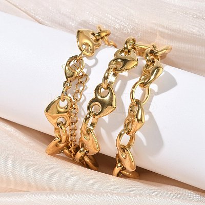 304 Stainless Steel Heart Links Chains Pendant Necklaces for Women NJEW-B150-02G-1