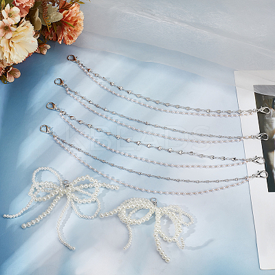6Pcs 3 Styles Alloy Plastic Pearl Shoe Decoration Chain AJEW-CP0006-50-1