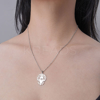 Non-Tarnish 201 Stainless Steel Hollow Dog Pendant Necklace NJEW-OY001-32-1