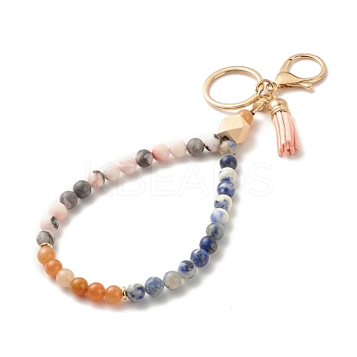 Wood & Gemstone Beaded Bracelet Wristlet Keychains KEYC-JKC00299-1