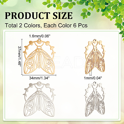 12Pcs 2 Colors 201 Stainless Steel Pendants STAS-DC0012-21-1