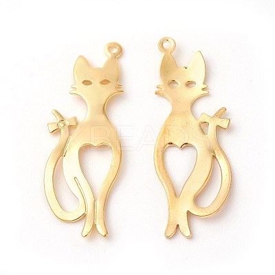 Rack Plating Brass Kitten Pendants X-KK-F772-16G-1