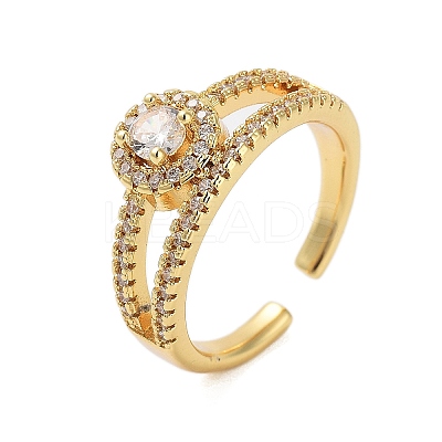 Brass Pave Cubic Zirconia Cuff Rings RJEW-U012-04G-04-1