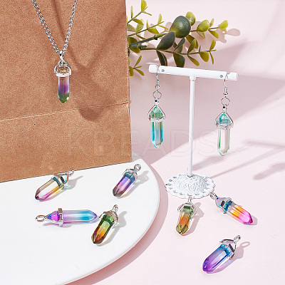 10Pcs 5 Colors Faceted Bullet Glass Pointed Pendants KK-SC0003-08-1