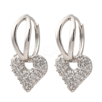 Brass Micro Pave Clear Cubic Zirconia Hoop Earrings EJEW-D322-08P-1