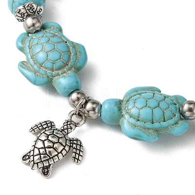 Starfish & Tortoise Synthetic Turquoise Beaded Stretch Bracelets & Dangle Earrings Kits SJEW-JS01311-02-1