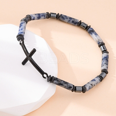 Column Natural Blue Spot Jasper Bead Stretch Bracelets BJEW-F493-03EB-1