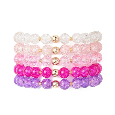 5Pcs 5 Color Spray Painted Crackle Glass Beads Stretch Bracelets for Men Women BJEW-MZ00203-1