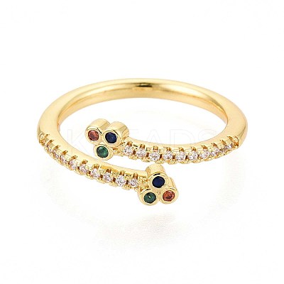 Brass Micro Pave Cubic Zirconia Cuff Rings for Women KK-T071-78G-1