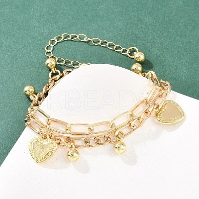 Iron Figaro & Paperclip Chain Double Layers Bracelets Link Bracelets for Women BJEW-A156-01G-1