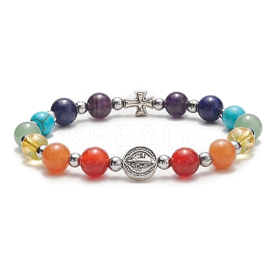 Natural & Synthetic Mixed Gemstone Beaded Stretch Bracelet BJEW-JB09257-1