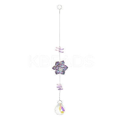 Glass Flower Hanging Suncatchers HJEW-P018-E01-1