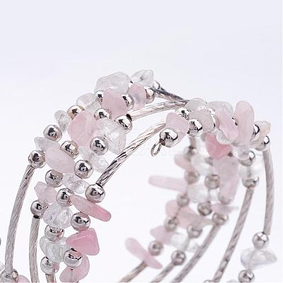 Five Loops Wrap Rose Quartz Beads Bracelets BJEW-JB02589-01-1