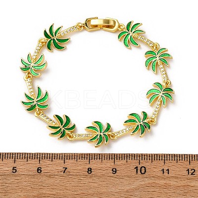 Ocean Theme Brass Cubic Zirconia with Enamel Link Bracelets for Women BJEW-F514-01C-G-1