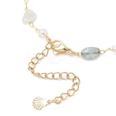 4Pcs Natural Morganite & Amethyst & Green Agate & Labradorite Link Bracelets for Women BJEW-JB12116-1