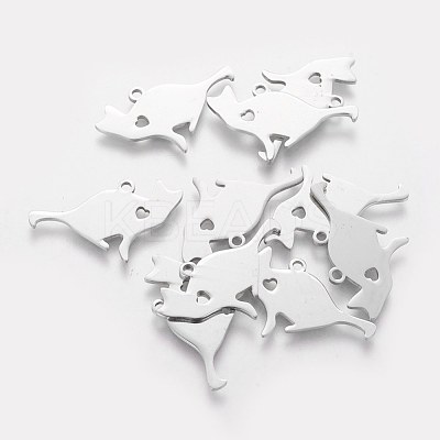 Non-Tarnish 304 Stainless Steel Kitten Pendants STAS-Q201-T440-1