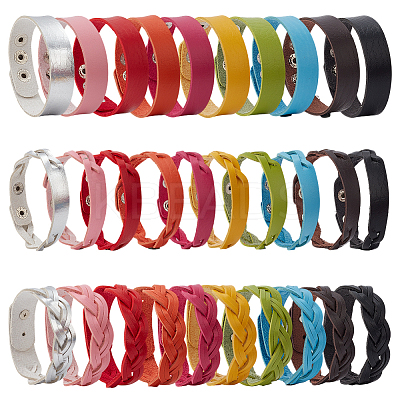 30Pcs 30 Colors PU Leather Braided Cord Bracelet BJEW-AN0001-85-1