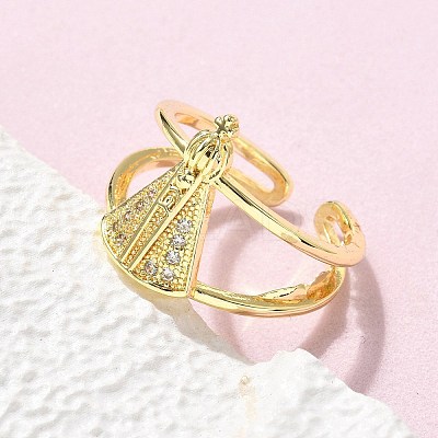 Brass Micro Pave Cubic Zirconia Cuff Rings RJEW-P149-01A-G-1