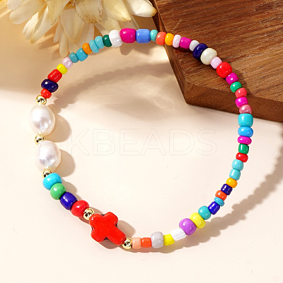 Glass Seed Beaded Stretch Bracelets FX6594-4-1