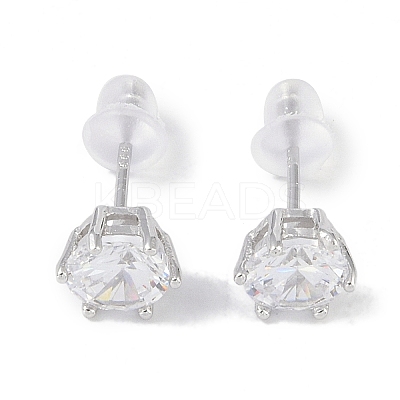 Rhodium Plated 999 Fine Silver Cubic Zirconia Stud Earrings for Women LS-EJEW-S215-20P-1