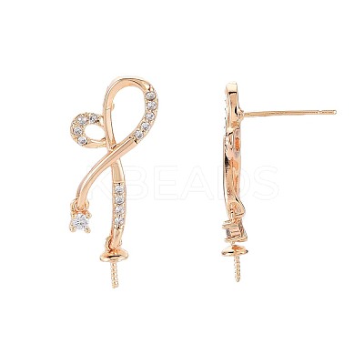 Brass Micro Pave Clear Cubic Zirconia Stud Earring Findings KK-S364-133-1
