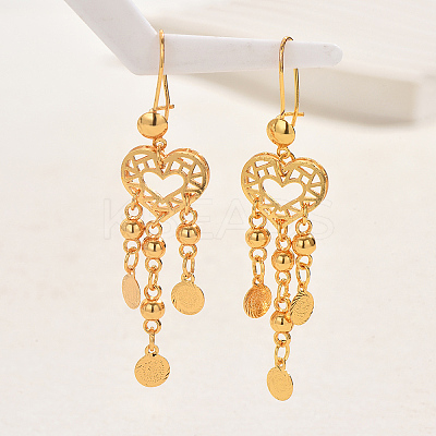 Fashionable Brass Coin with Heart Tassel Hoop Earrings AY1961-1
