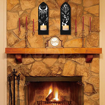 Boho Style Wall Mounted Wood Candle Holder Stand AJEW-WH0378-001-1