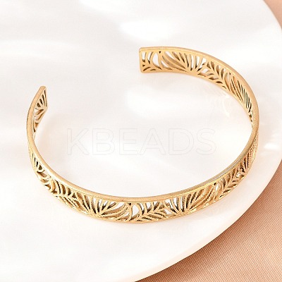Hollow 304 Stainless Steel Open Cuff Bangles for Women BJEW-F547-01G-1