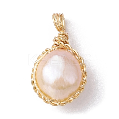 Natural Cultured Freshwater Pearl Copper Wire Wrapped Pendants PALLOY-JF02201-02-1