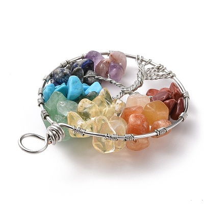 Natural & Synthetic Gmestone Copper Wire Big Pendants PALLOY-JF01433-03-1