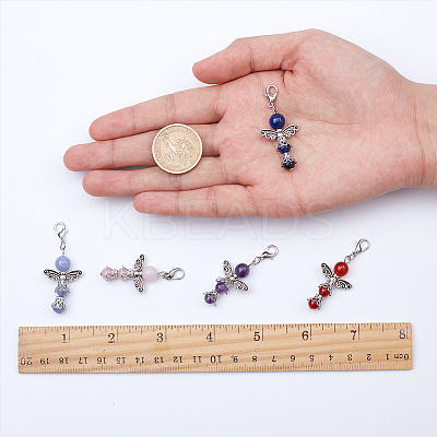 Natural Round Gemstone Pendant Decorations HJEW-SC0001-05-1