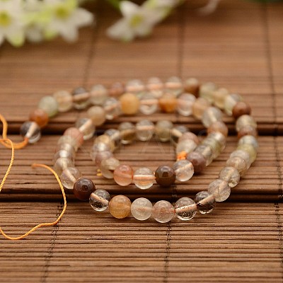 Natural Rutilated Quartz Round Bead Strands G-N0078-6mm-12-1