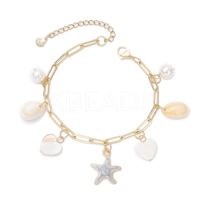 Natural Freshwater Shell Beads & Alloy Enamel Charm Bracelets BJEW-JB12214-02-1