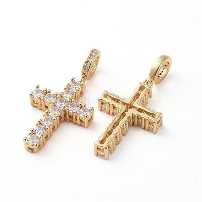 Brass Micro Pave Clear Cubic Zirconia Pendants ZIRC-L076-031G-1
