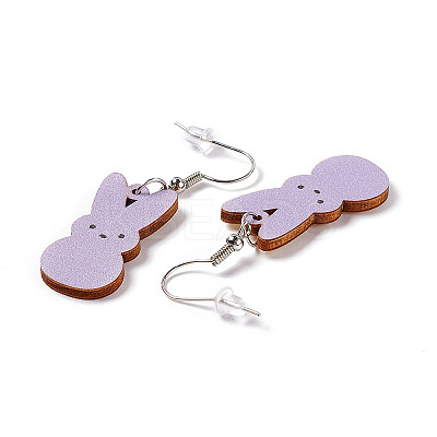 Rabbit Wooden Dangle Earrings LS-EJEW-D189-01F-1