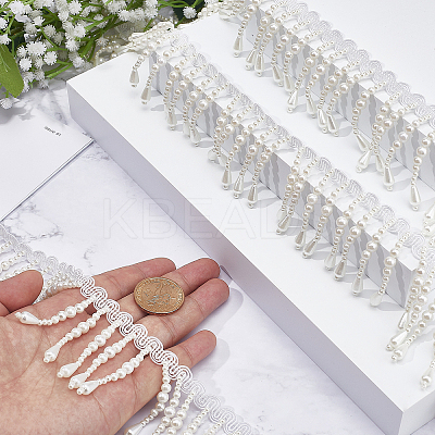 Polyester & Imitation Pearl Beaded Tassel Ribbon OCOR-XCP0002-82-1