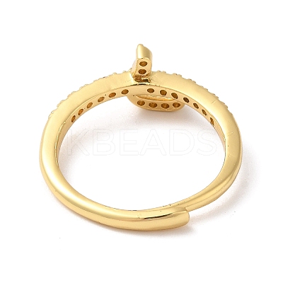 Rack Plating Brass Cubic Zirconia Arabic Letters Adjustable Rings for Women RJEW-S407-10G-10-1