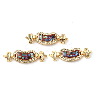 Rack Plating Brass Micro Pave Clear Cubic Zirconia Heart Connector Charms KK-K385-99G-01-1