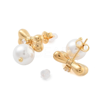 304 Stainless Steel Clear Cubic Zirconia ABS pearl Stud Earrings EJEW-S226-13G-1
