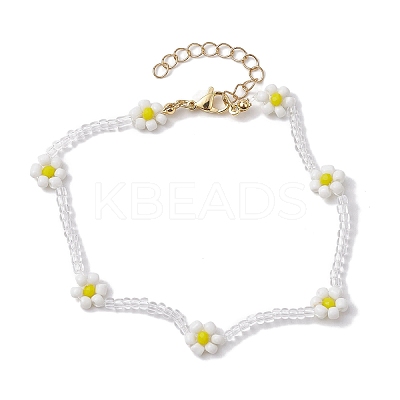 Faceted Rondelle Glass & Glass Seed Anklet AJEW-AN00587-1