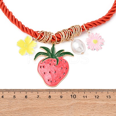3Pcs 3 Styles Alloy Enamel Strawberry Cactus Flower Pendant Cotton Cord Necklaces for Women NJEW-F357-02KCG-1