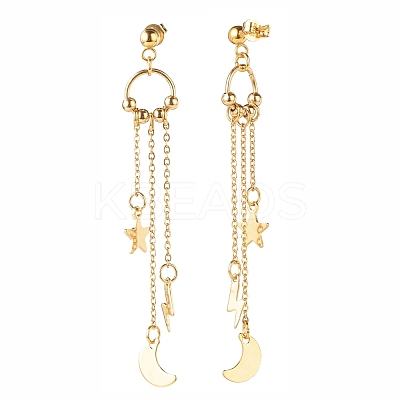 304 Stainless Steel Star & Moon & Lighting Bolt Dangle Stud Earrings EJEW-JE04908-1