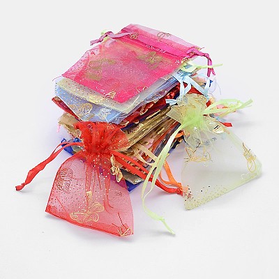 Gold Stamping Butterfly Rectangle Organza Gift Bags OP-L006A-02-1