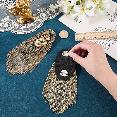 2Pcs Felt & Iron & Rhinestone Tassel Epaulette AJEW-CN0007-74A-G-1