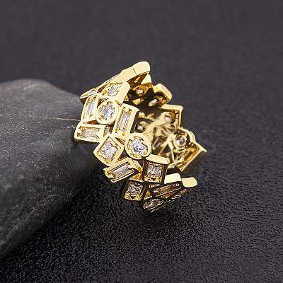 Brass Micro Pave Cubic Zirconia Adjustable Open Rings FS-WG624C0-01-1