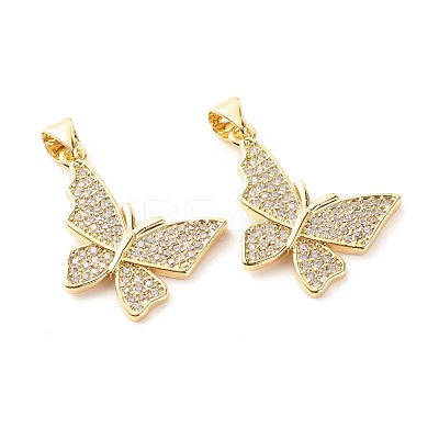 Brass Micro Pave Clear Cubic Zirconia Pendants ZIRC-P094-12G-RS-1